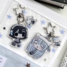 Cute Black Hair Blue Hair Girl Super Adorable Acrylic Keychain Pendant Accessory Gift For Best Friend - Multicolor - View 1