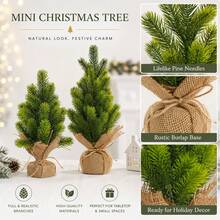 Mini Christmas Tree Decoration With Burlap Base, Small Artificial Pine Tree, Suitable For Desk, Office Desk, Farmhouse Style Home Holiday Decor - Multicolor - View 3