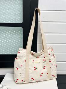 2026 European & American Vintage Striped Large Capacity Shoulder Bag New Girl's Fashion Multi-Pocket Tote Handbag - White - View 3