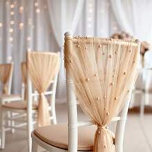 1pc Champagne Pearl Tulle, Wedding, Tablecloth, Dessert, Table Decor Fabric, Cake, Photography Backdrop Curtain Prop, Bridal Veil, Fairy Style Champagne Hollow Mesh Yarn, Suitable For Various Occasions, Multiple Sizes Available - Champagne - View 7