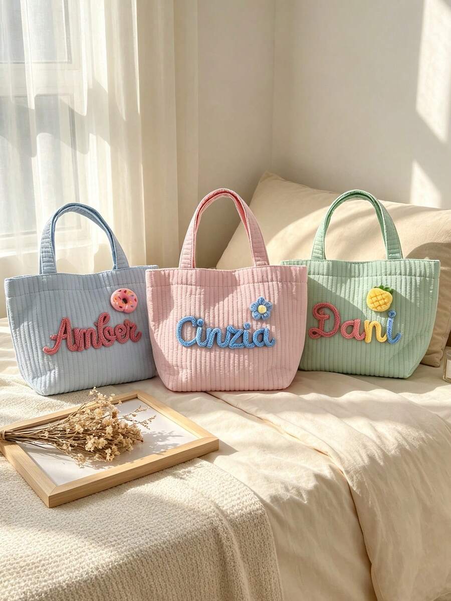 1pc Personalized Custom Name Quilted Tote Bag, Lightweight Portable Handbag, Ideal Wedding Favor For Women's Daily Use And Travel - Multicolor - View 1