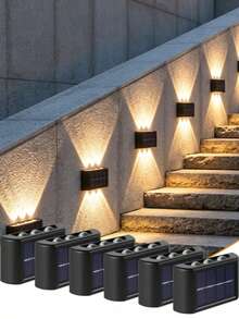 1‑Pack Outdoor Solar Fence Lights, 6‑LED Top & Bottom Illumination High‑Bright Focused Solar Wall Lamp, Warm & Cool White Selectable, Wire‑Free Easy‑Install Weather‑Resistant Decorative Lighting For All‑Season Use, Patio, Backyard, Porch, Railing - 6 LED Lights - View 8