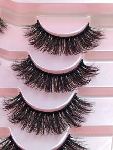7 Pairs DD Curl Russian Strip Lashes Faux Mink Lashes Fluffy Wispy Lash Natural Look 3D Effect False Eyelashes Volume Short Fake Reusable Eyelash - Black - View 4