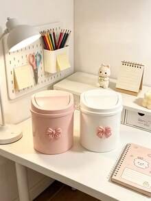 1pc Bowknot Decor Mini Cylindrical Storage Bucket, Baby Room Desktop ...