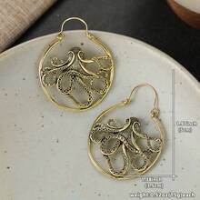 DIYCCPC Anting-anting hoop wanita berbentuk gurita berongga bergaya vintage dari laut, unik dan elegan, perhiasan untuk bepergian sehari-hari. - Emas - View 2
