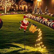 Solar Powered Watering Can Light With LED Fairy Waterfall String Lights, Outdoor Garden Decorative Landscape Light With Water Flow Lighting Effect, Suitable For Yard, Lawn, Patio, Pathway, Halloween Christmas Holiday Party Decoration - Santa Claus Rose Style - View 5