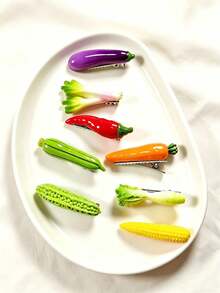 8pcs Realistic Vegetable Hair Clips Funny Personalized Carrot Eggplant Corn Bangs Clips Girls Fun Side Hair Clips Hair Accessories - Multicolor - View 1