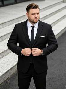 Men's Plus Size Solid Color Elegant Slim Fit Single-Breasted Blazer, Wedding Party Ball Business Formal Suit Set, Black - Black - View 1