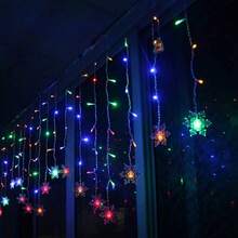 1PC 96‑LED Snowflake Curtain String Lights, USB Powered Fairy Night Lamp With 8 Light Modes, Warm / Multicolor / White Light, Hanging Window Backdrop Atmosphere Light For Home Bedroom, Christmas Tree, Holiday, Party, Photography Background Decor - Curtain Lights - View 6