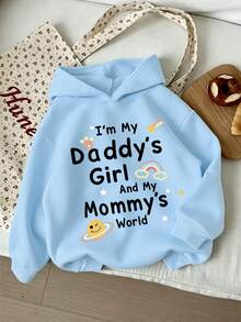 Fashionable Youthful Girls Letter Cartoon Personalized Pattern Print Hoodie Sweatshirt Paired With Printed Loose Wide Leg Pants, 2-Piece Set For Autumn/Winter - Baby Blue - View 5