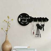 2D Flat Bohemian Style Rustic Wooden Key Rack With Shelf And Hooks - Easy To Install, Space-Saving Wall Storage Rack For Keys, Coats And More. Suitable For Entryway, Kitchen, Office, Key Rack, 2D Flat - Multicolor - View 5
