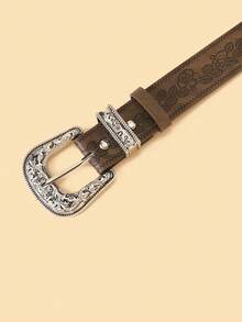 1pc Children's New Fashion Vintage Embossed PU Belt, High Quality Waist Strap For Jeans And Dresses - Brown - View 4
