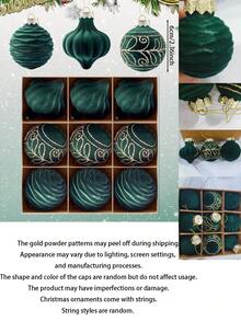 9pcs/Set Green Christmas Flocked Balls, Flocked Christmas Decorations, Handmade Flocked Balls, Christmas Tree Decorations, Christmas Tree Balls, Suitable For Weddings, Anniversaries, Winter Decor, New Year And Christmas Tree Decorations - Green Flocked Christmas Ball - View 11