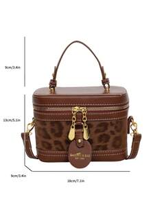 New Vintage Fashion Leopard Print PU Box-Shaped Handbag With Luxurious Gold-Embossed Letters-Women's Shoulder Bag And Wallet - Brown - View 12
