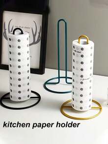 Easy-To-Use Wrought Iron Vertical Paper Towel Holder, Home Kitchen Dining Table Countertop Roll Paper Storage Rack, Stable Round Base Creative Desktop Paper Towel Holder, Suitable For Kitchen Paper Rolls - Multicolor - View 2