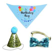 3pcs/6pcs Pet Cat Dog Supplies, Pet Happy Birthday Outfit With Bib & Bow Tie And Cute Birthday Party Hat, Suitable For Small And Medium Pets Cat Dog, Cat Birthday Gift Blue Pink Decoration Set - Pink - View 6