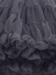 1pc Girls Cute Glamorous Dreamy Sweet Princess Contrast Color Heavy Work Layered Ruffled Tulle Cake Tutu Skirt, Birthday Gift, Christmas, Thanksgiving, New Year Party, Banquet, All Seasons Wear - Dark Grey - View 9