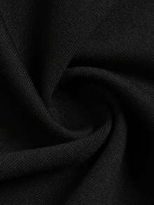 minisummer Women's Elegant Autumn Black V-Neck Long Sleeve Cropped Top, Eyelash Lace Hem Fitted Basic Blouse, Suitable For Casual Wear - Black - View 6