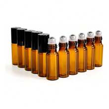 A Pack Of 10 Amber Glass Roller Bottles, Each 0.17oz, Designed For Essential Oil Samples With Stainless Steel Rollers And Black Caps, Perfect For Travel-Sized Perfumes And Cosmetics - Multicolor - View 8