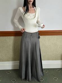 French Design Drape Neck Lace Camisole & Draped Neck Top 2 Pieces Set - Apricot - View 8