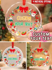 Custom Round Christmas Ornament With Text, Personalized Festive Holiday Hanging Decor, Cheerful Santa Snowman Christmas Tree Style, Customized Christmas Tree Ornament, Customizable Name Keepsake, Christmas Home Decor, Holiday Gift, Christmas Gift - Style a - View 1