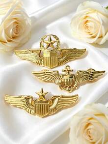 1pc Floral Wreath Star Wing Badge Design Hat Pin, French Luxury Style Brooch, Unisex Elegant Fashion Accessory For Party, Banquet And Daily Wear - Gold - View 2