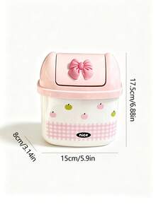 Mini Desktop/Car Trash Can With Lid, Bowknot Decor, Polka Dot Square Trash Can, Small Desktop Trash Can, Ins Style Color Block Mini Desktop Trash Can, Cute Small Desktop Trash Can No Power Needed Waste Paper Basket, Desktop Trash Can - Multicolor - View 10