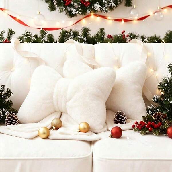 Christmas Red Bow Pillow-A Soft And Cute Decorative Pillow. A Stylish Home Decor Piece Featuring A Bow-Shaped Design, This Stuffed Christmas Ornament Is Perfect For Bedrooms, Living Rooms, And Home Offices. Ideal For Everyday Use, Parties, Gatherings