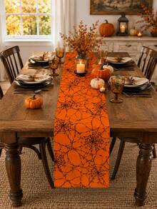1pc-Halloween Spider Web Table Runner, Gothic Web Print Dining Table Decor For Halloween Party, Fall Home, Kitchen & Dining Room Decoration - Multicolor - View 28