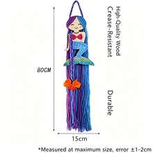 1pc INS Style Mermaid Hair Clip Storage Wall Hanging Children's Room Cute Cartoon Bedside Decor Organizer, Wooden Hanging Hair Clip Storage Rack, Durable And Anti-Wrinkle, 80cm Long - Multicolor - View 6