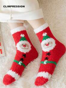 CLIMPRESSION Christmas Santa Claus Pattern Boat Socks, Soft Coral Fleece Warm Slippers Socks, Holiday Indoor Floor Socks - Red - View 4