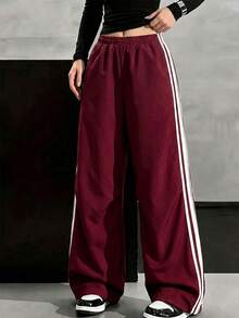 1pc Tween Girls Outdoor Sports Street Commute Daily Comfortable Creative Personalized Versatile Long Pants - Red - View 9