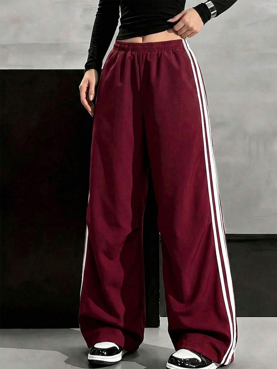 1pc Tween Girls Outdoor Sports Street Commute Daily Comfortable Creative Personalized Versatile Long Pants - Red - View 1