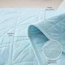 Quilted Bedspread Set With Pillowcases, Geometric Relief Design, Elegant Soft Coverlet For 90, 135, And 150 Beds, Multiple Sizes Available - BLUE - View 3