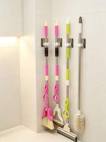 1/2/4pcs White Wall-Mounted Strong Adhesive Hook Clip, Mop Broom Clip For Storage, Suitable For Bathroom And Kitchen Organization,Bag,Organizer,Storage,Kitchen - Multicolor - View 2