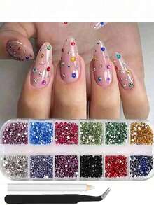 12-Grid Multi-Size Nail Art Rhinestones 3D Resin Gemstones Pearls DIY Nail Decoration Accessories Nail Jewelry - Multicolor - View 5