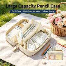 Large Capacity Pencil Case, Multi-Compartment Stationery Storage Bag With Transparent Window, Portable Desktop Organizer, Aesthetic Multi-Layer Design Makeup Bag, Suitable For Office, Travel And Daily Use, Back To School Gift - Multicolor - View 5
