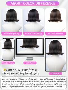 alicegarden 14-Inch Long Synthetic Short Bob Wig Featuring A Natural Curly Hair Look A A Stunning Black-Brown. Designed With Bangs , This False Hairpiece Is Perfect For Ms Daily Party Cosplay Use, Offering A Natural And Natural Durable Wig Gift For Ladies. - View 11