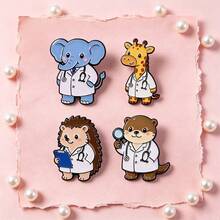 Cute Animal Doctor Pattern Enamel Brooch, Cartoon Animal Lapel Pin, Kawaii Animal Badge For Backpacks & Hats, Creative Gift For Animal Lovers - Multicolor - View 2