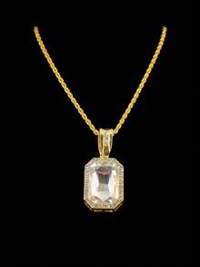 Rectangular Large Gemstone Pendant Full Diamond Cuban Necklace, Octagonal Main Stone Rhinestone Pendant, Hip Hop Ice Diamond Accessory, Unisex Rap Street Party Jewelry - Gemstone Pendant Necklace - View 12