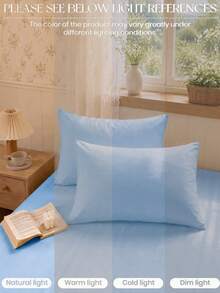 2 buah Sarung Bantal Polos Super Lembut Warna Biru Muda, Ringan, Penutup Amplop, Warna Solid, untuk Kamar Tidur, Asrama, dan Sekolah. - Baby Blue - View 6