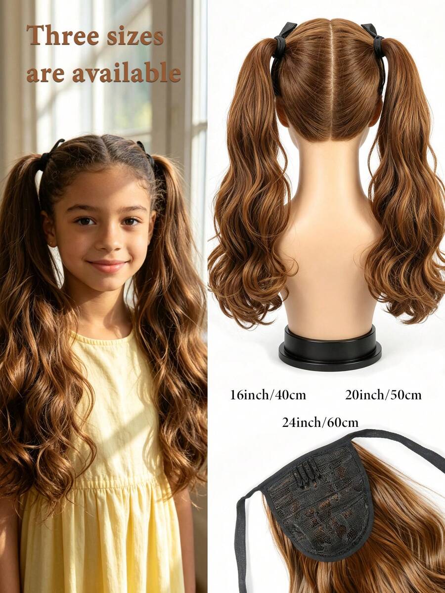 Tie-Up Double Wave Ponytail Hair Extensions, Synthetic Fiber Curly Drawstring Ponytail Wig, Suitable For Girls, Soft Large Wave Curly Hair Piece, Easy To Wear, Suitable For Daily, Halloween, Christmas Party And Cosplay, Multiple Lengths Available