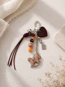 Vintage Wooden Horse Heart Keychain, Handmade Beaded Leather Rope Pendant, Versatile Bag Charm Accessory Small Gift, Suitable For Backpack Charm, Daily Bag Decoration, Holiday Party Gift, Back To School Gift, Women's Keychain, Car Keychain, Keychain Making Materials, Men's Keychain, Backpack Charm Keychain, Keychain, Keychain Pendant, Keychain Coin Purse, Bulk Keychains, Keychain Set, Keychain Accessories - Multicolor - View 9