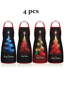 4pcs Christmas Cartoon Character Print Apron Set, Penguin Santa Snowman Elf Pattern Kitchen Cooking Baking Aprons For Holiday Party Home Decoration - Multicolor - View 17