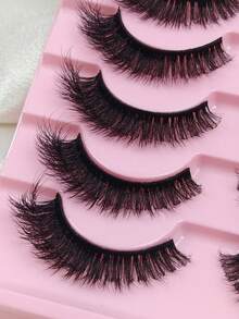 10 Pairs Faux Mink Fluffy Russian Volume Curly False Eyelashes Cat Eye Corner Lift Suitable For Beginners, Reusable Strip Lashes,Lashes,Eyelashes,Fake Lashes - Black - View 3