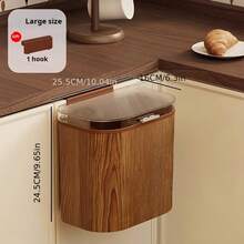 1PC Wall-Mounted Trash Can For Kitchen Cabinet, No-Drill Adhesive Trash Bin, Wood Grain Aesthetic Design, Large Horizontal Opening For Easy Waste Collection, Two Opening Methods: Flip Up Or Slide Down, Two Installation Options: Hook Or Adhesive, U-Shaped Slot Fits Most Cabinet Doors - Multi-color - View 3