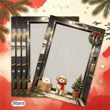 Christmas Theme Stationery, 30 Sheets/Pack, Suitable For Letter Writing Or Note Taking, High-Quality Paper Easy To Use, Festive Artistic Border Design - Rectangle - View 4