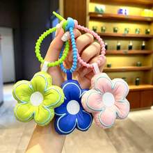 1pc Exquisite Embroidered Fabric Flower Keychain Pendant, Colorblock Floral Design, Girls Key Chain Bag Charm, Delicate Small Gift For Best Friend And Friends - Multicolor - View 1
