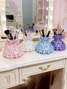 Luxury High-End 3D Princess Dress Makeup Brush Holder Girls Brush Rack Jewelry Box Silk Texture Makeup Brush Bucket Desktop Storage Box - Multicolor - View 3