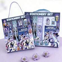 Hasbro 1 Set KPOP Demon Hunter Stationery Set, Cartoon Anime Theme Stationery Gift Box Set, Includes Pencil, Pencil Sharpener, Ruler, Sticky Notes, Stickers, Student Daily Writing, Office Records, Holiday Gifts, Birthday Favors, Back To School Stationery Gift Pack, Learning Supplies Gift Box Demon Hunter Girl Group Stationery 6-Piece Set (Random Color And Style) - Multicolor - View 1